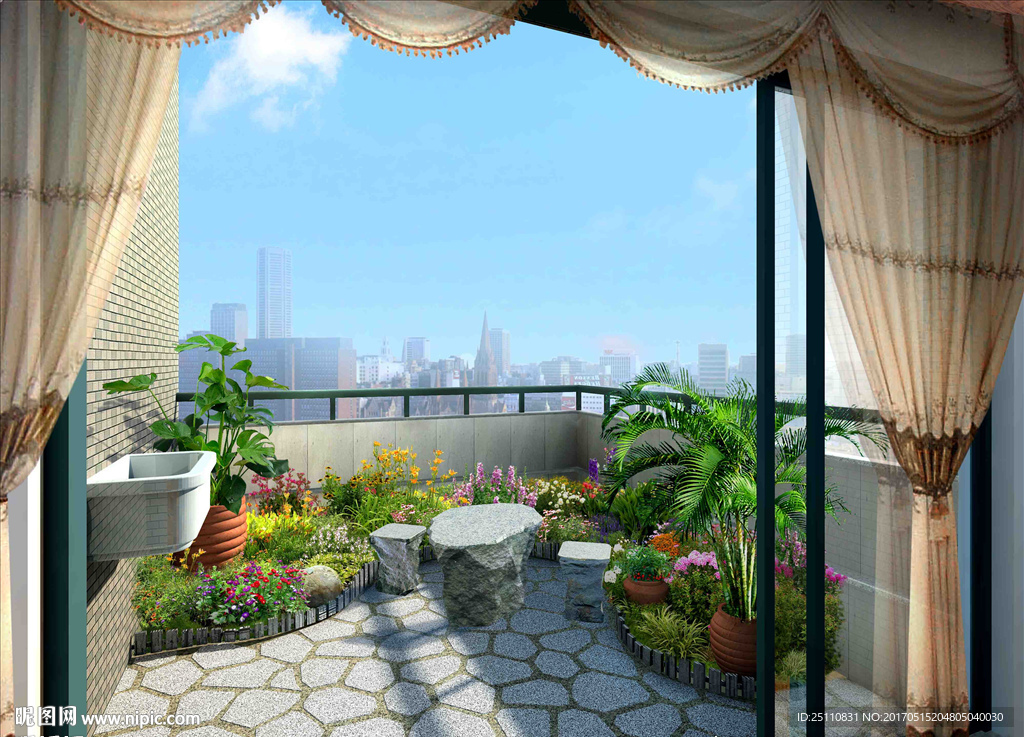 高层住宅阳台景观植物场景图