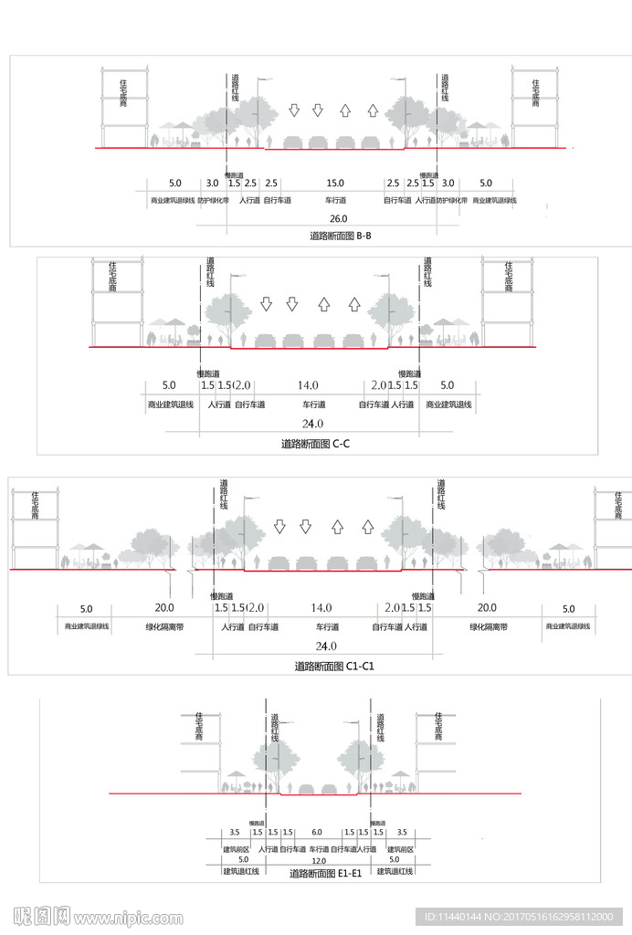 城市道路断面图PSD 景观立面