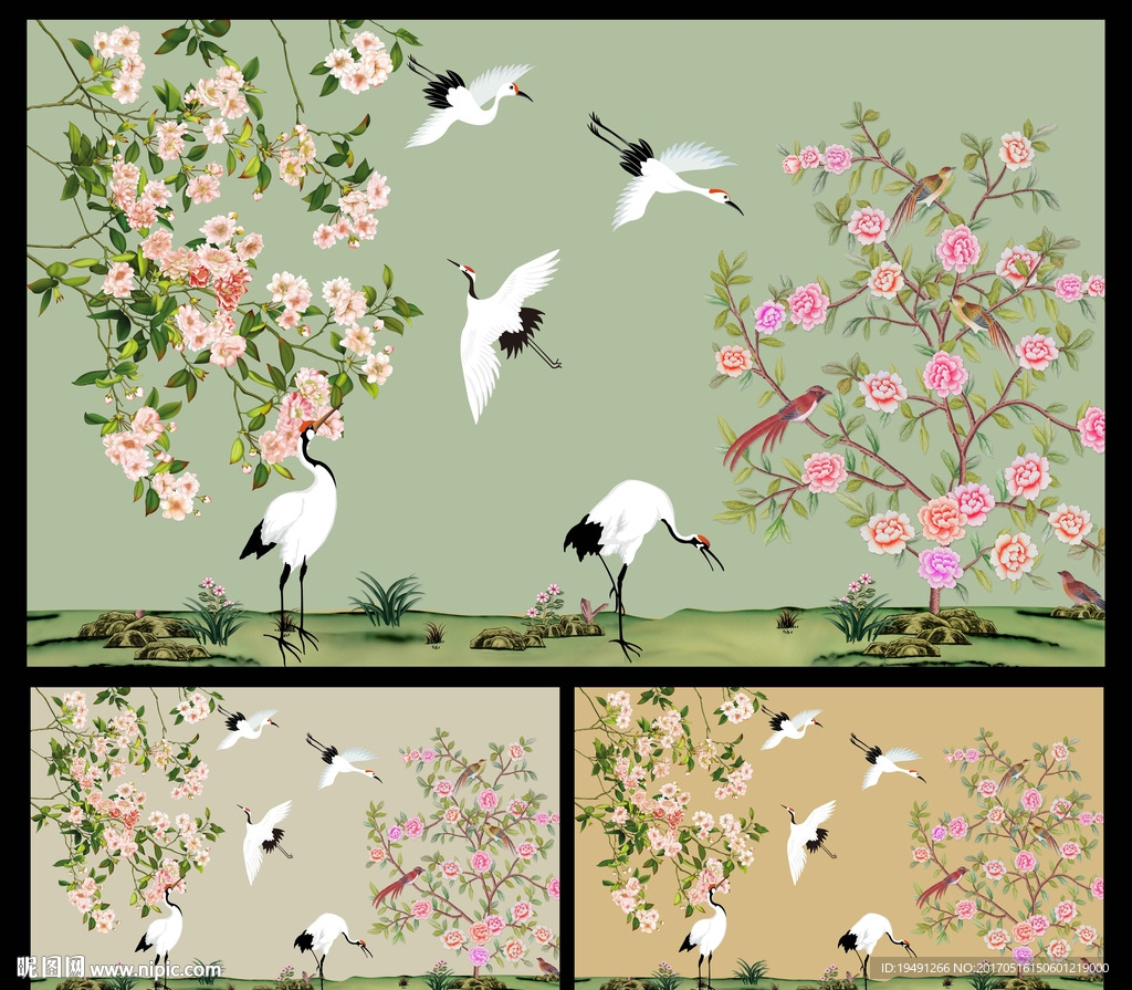 中国风花鸟壁画图片