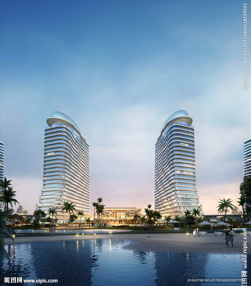 海边面包片五星级酒店黄昏建筑图