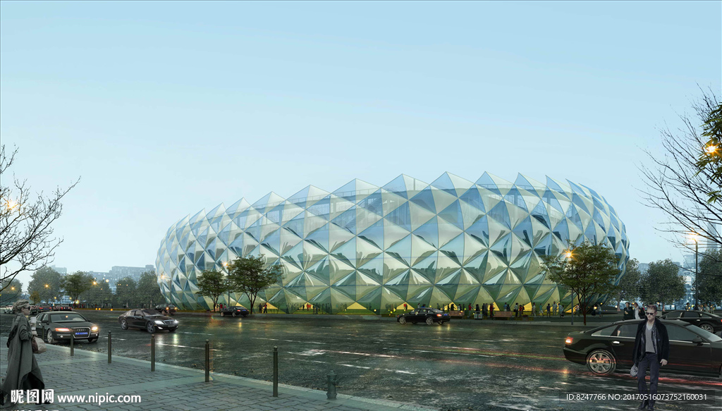 鸟巢玻璃体建筑效果图
