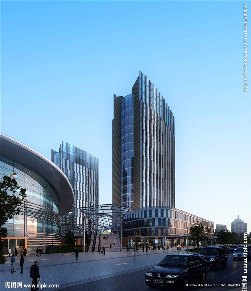 汽车大厦黄昏建筑效果图