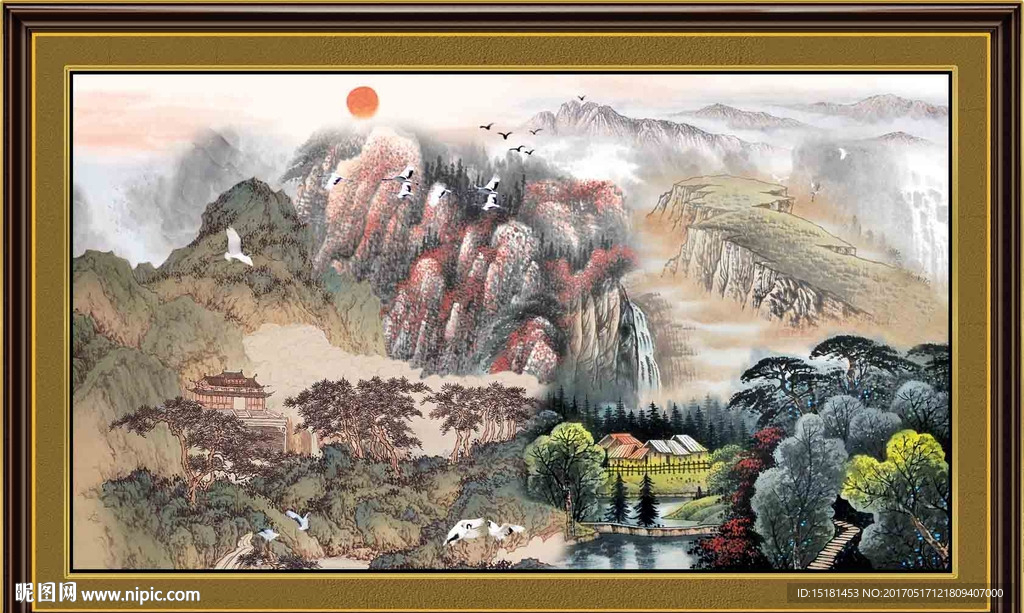 山水国画 旭日东升