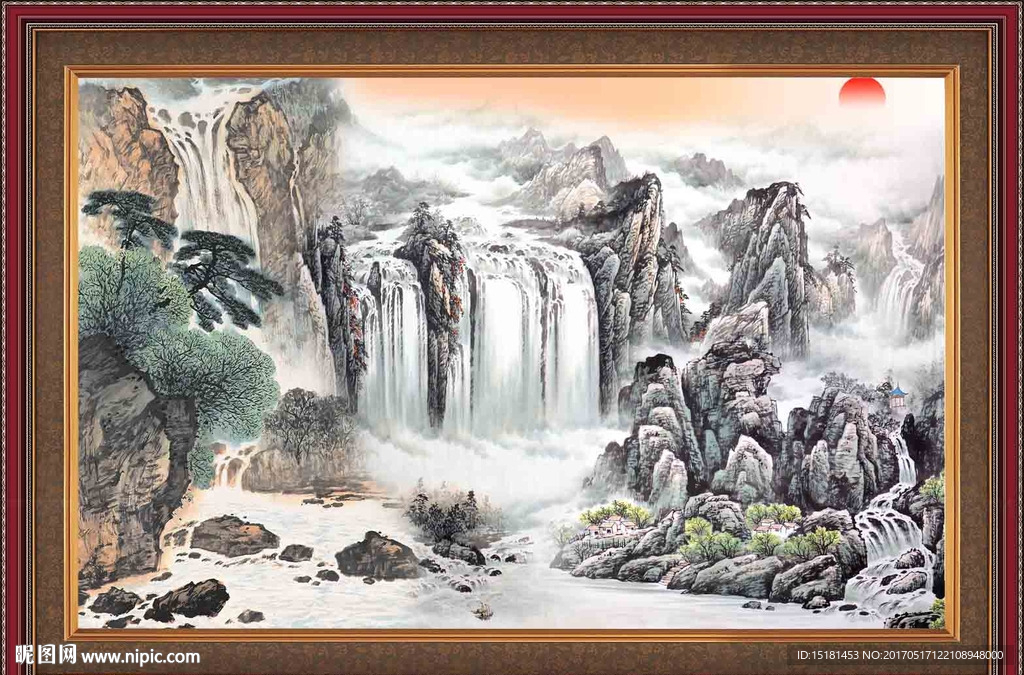 山水国画 旭日东升