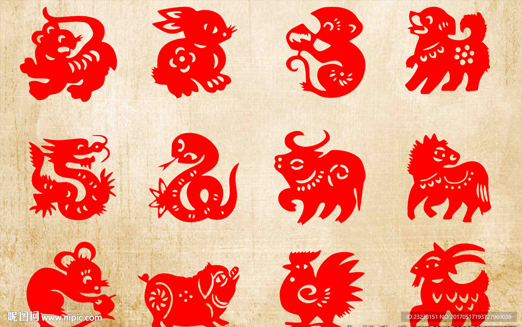 矢量十二生肖剪纸窗花窗贴玻璃贴