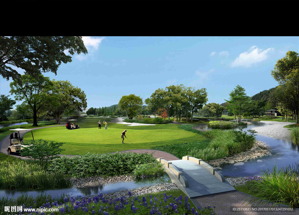 打高尔球场河道景观图