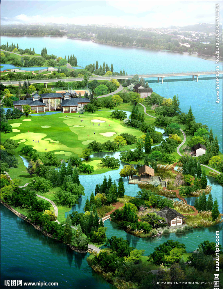 高尔夫球场地河道景观图