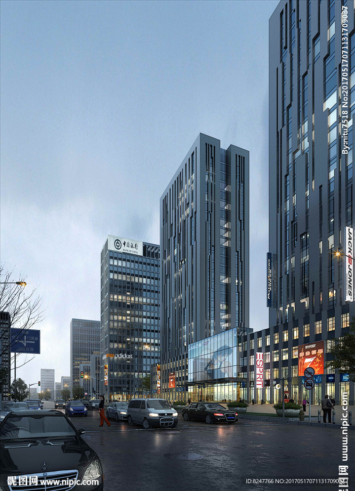 商业街雨天建筑效果图