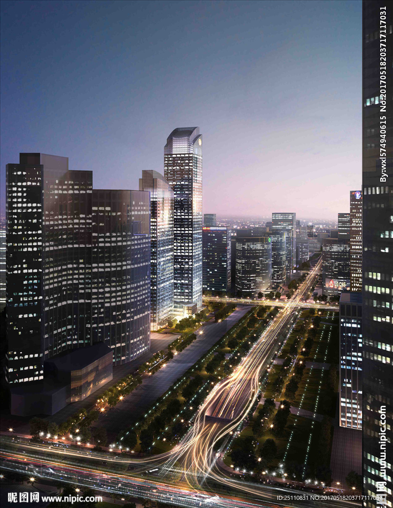 鸟瞰城市道路 灯光璀璨夜景图