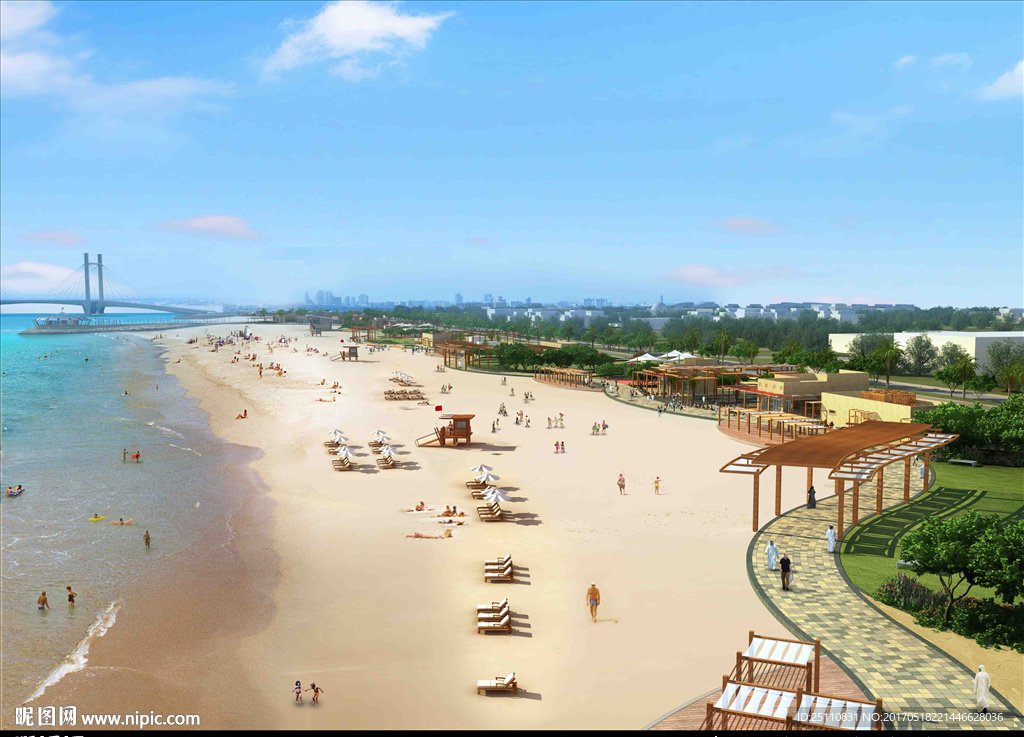 夏天海滩休闲游泳图