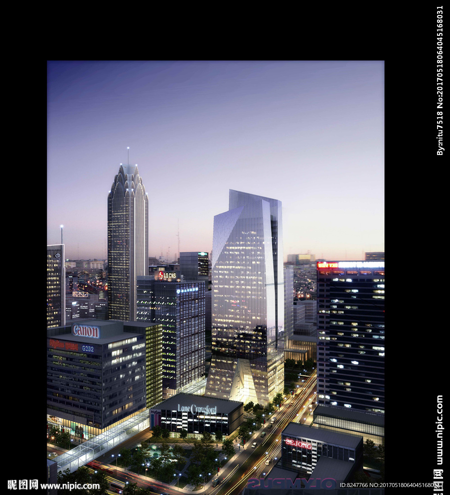 五星级酒店夜景鸟瞰建筑效果图