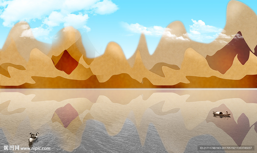 抽象山水画电视背景墙