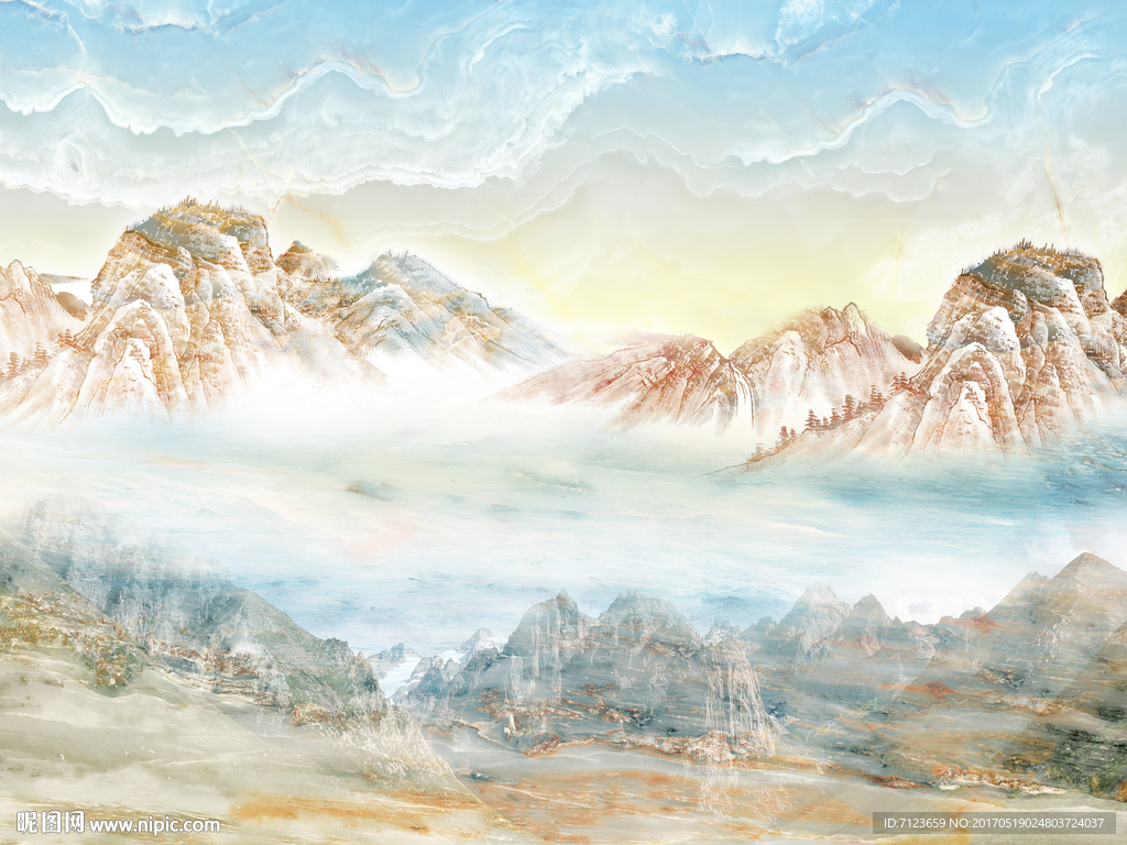 大理石石纹蓝天海阔天空石纹背景