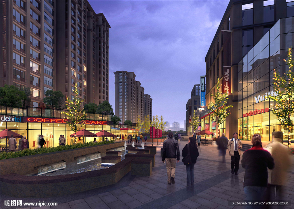 夜景繁华商业建筑效果图