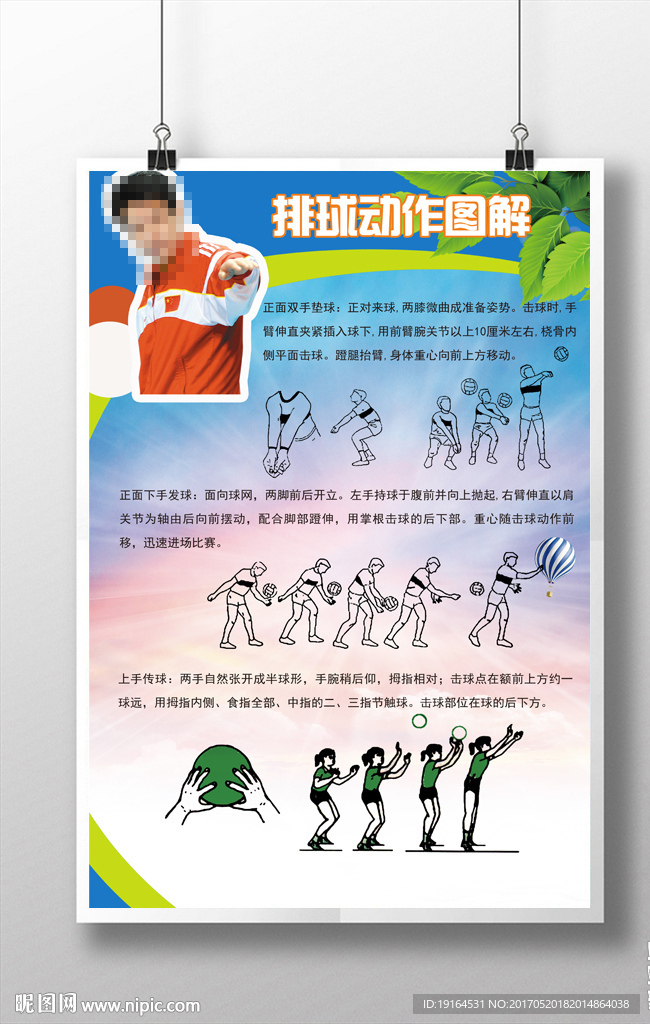 校园文化排球动作图解展板