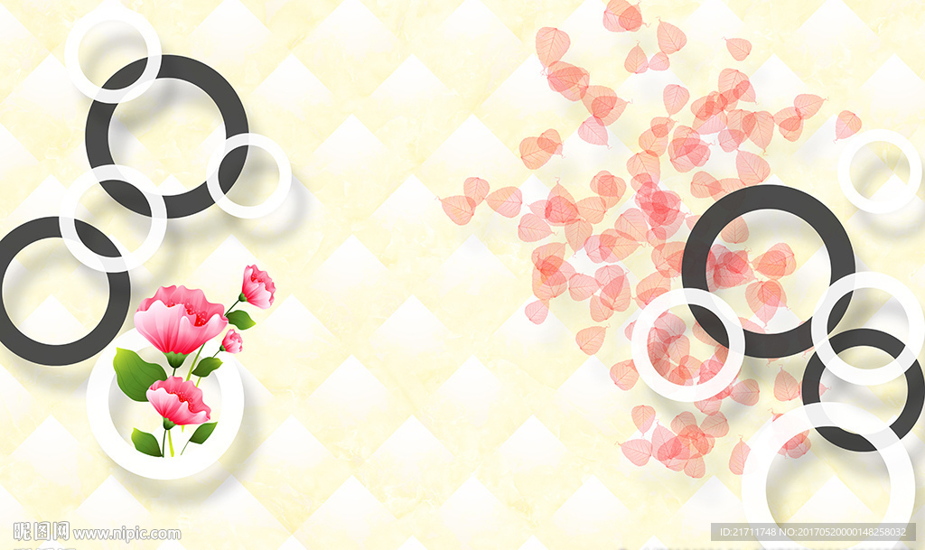 简约软包圈圈现代花卉电视背景墙