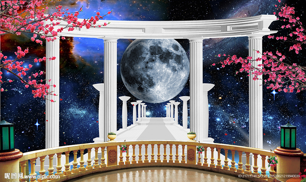 梦幻星空窗台罗马柱电视背景墙