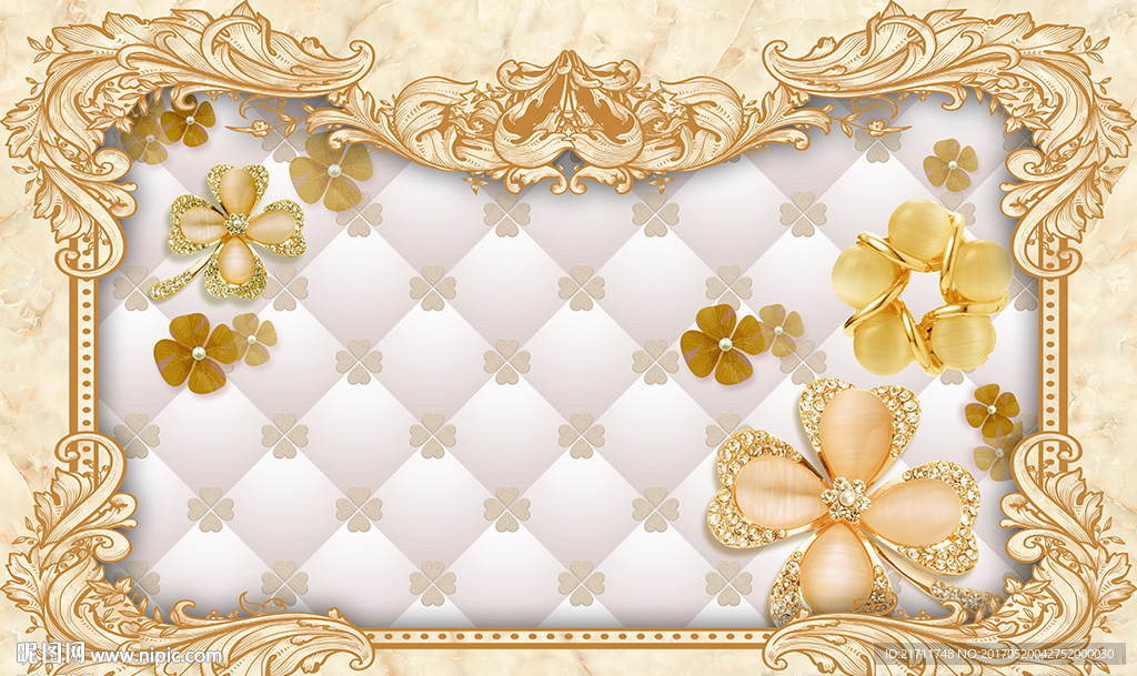 欧式花卉大理石软包电视背景墙