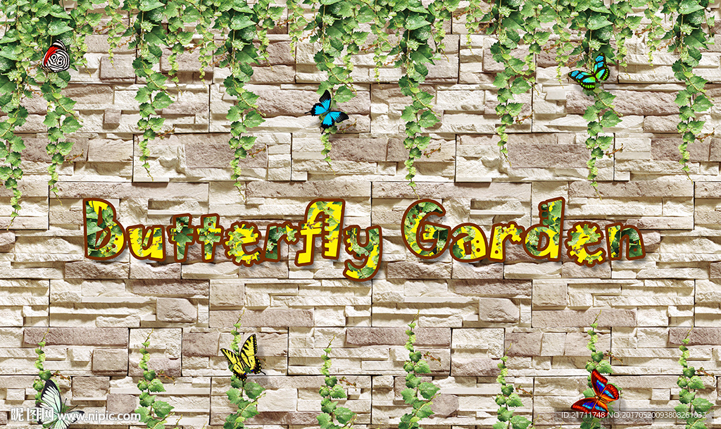 蝴蝶花园花藤文化墙电视背景墙