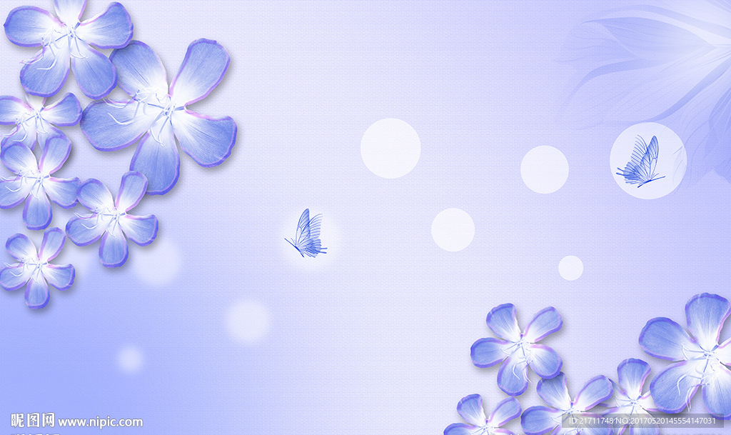 梦幻蓝色花卉电视背景墙