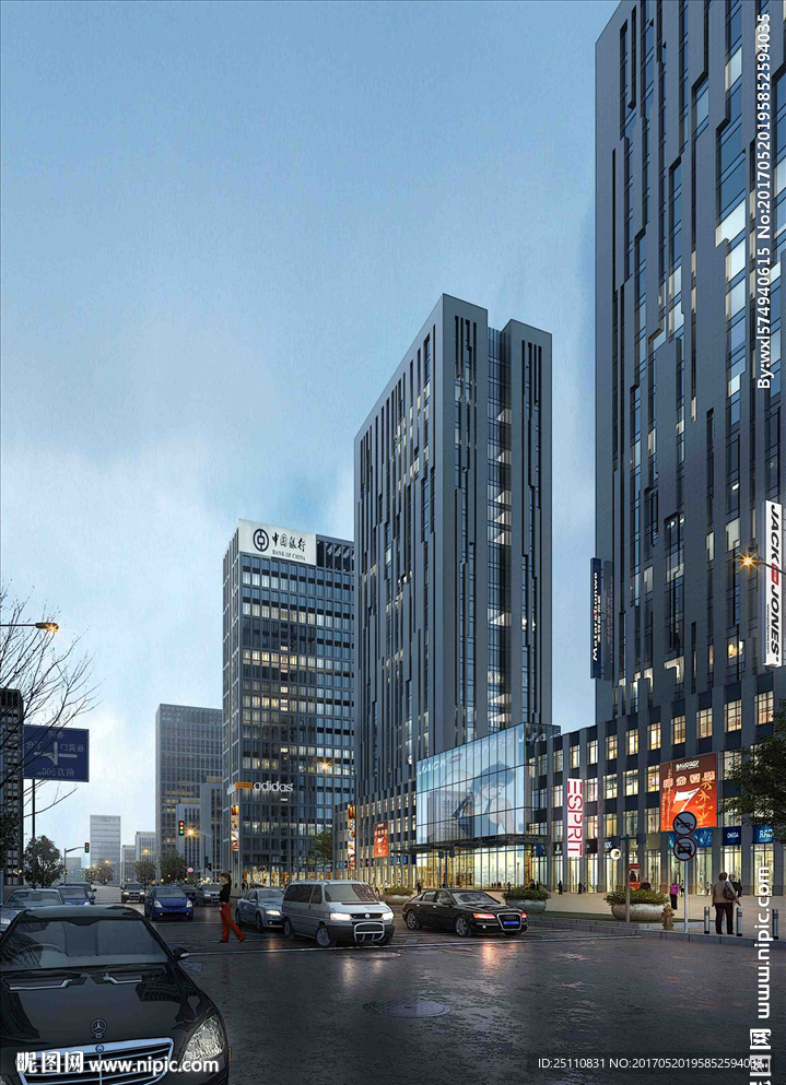 高层公共建筑商业街道路设计夜景