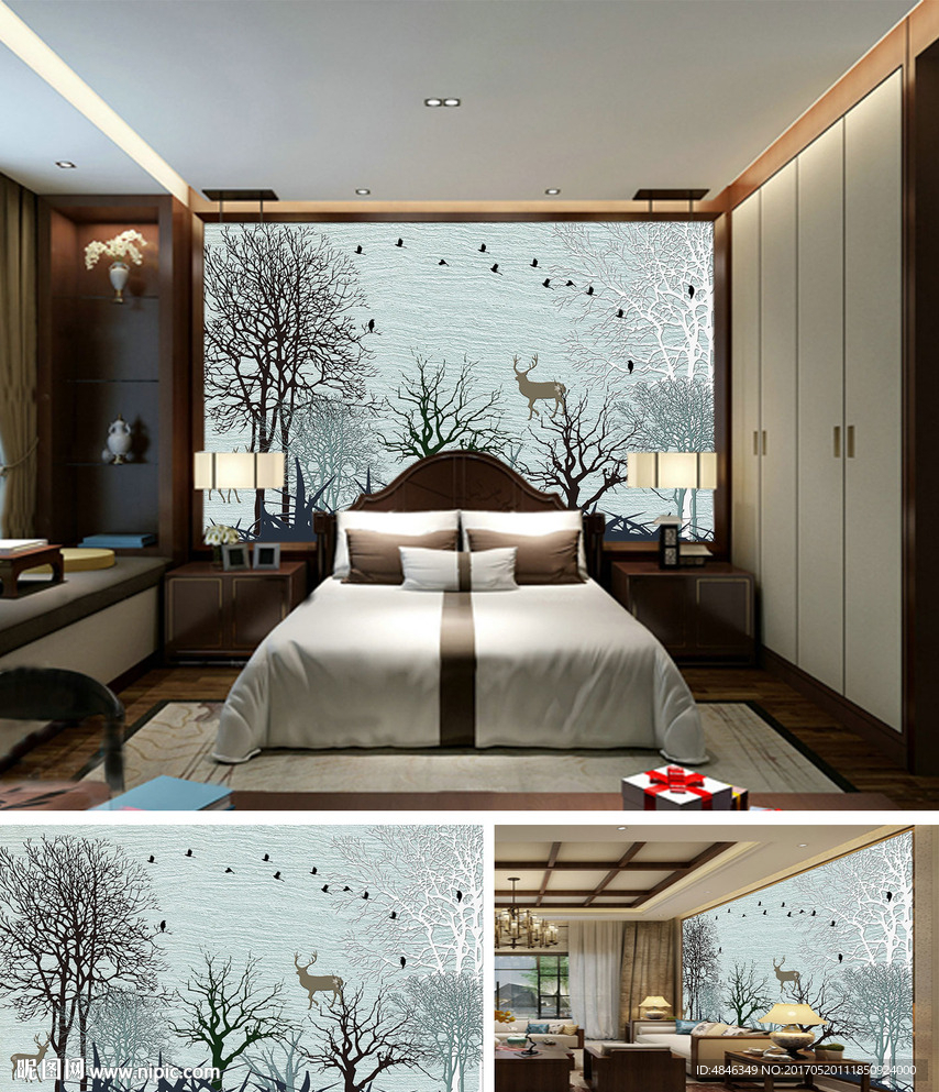 中式山水简易背景墙