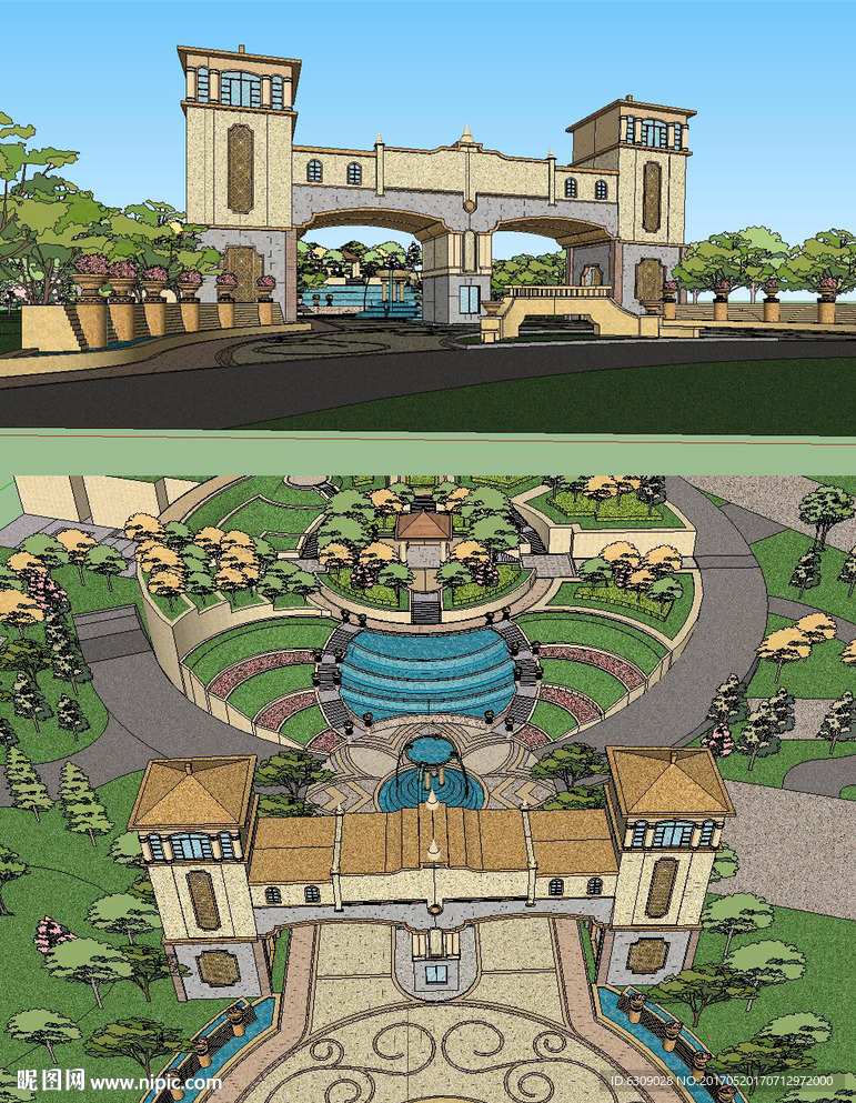 SketchUp大门场景