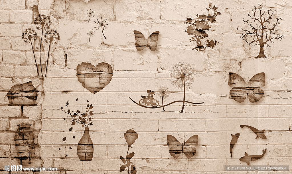 砖墙涂鸦怀旧文化墙电视背景墙