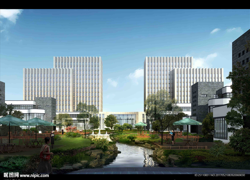 河流景观休闲公建效果图图