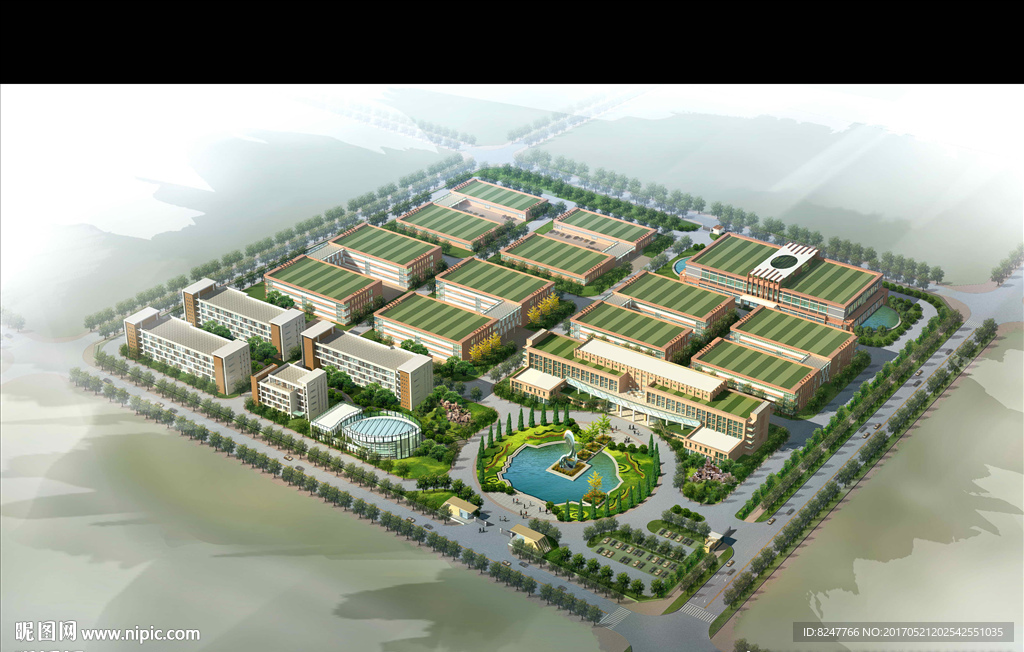 智能电子厂鸟瞰建筑效果图