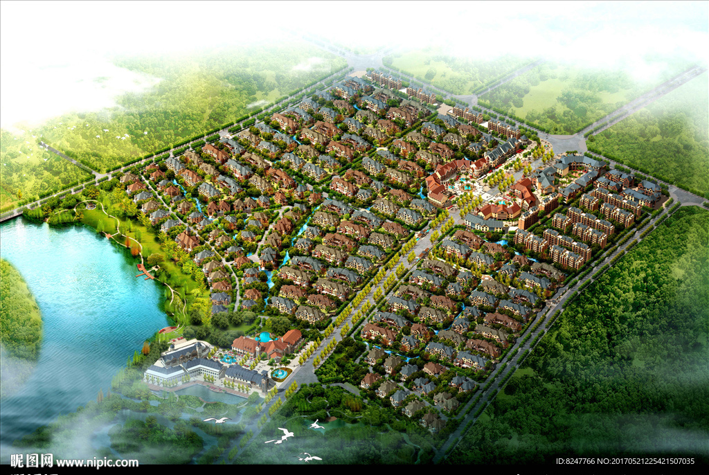 别墅鸟瞰建筑效果图