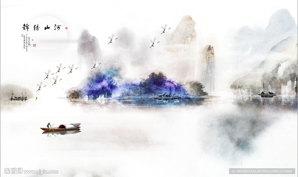 新中式水墨山水背景墙