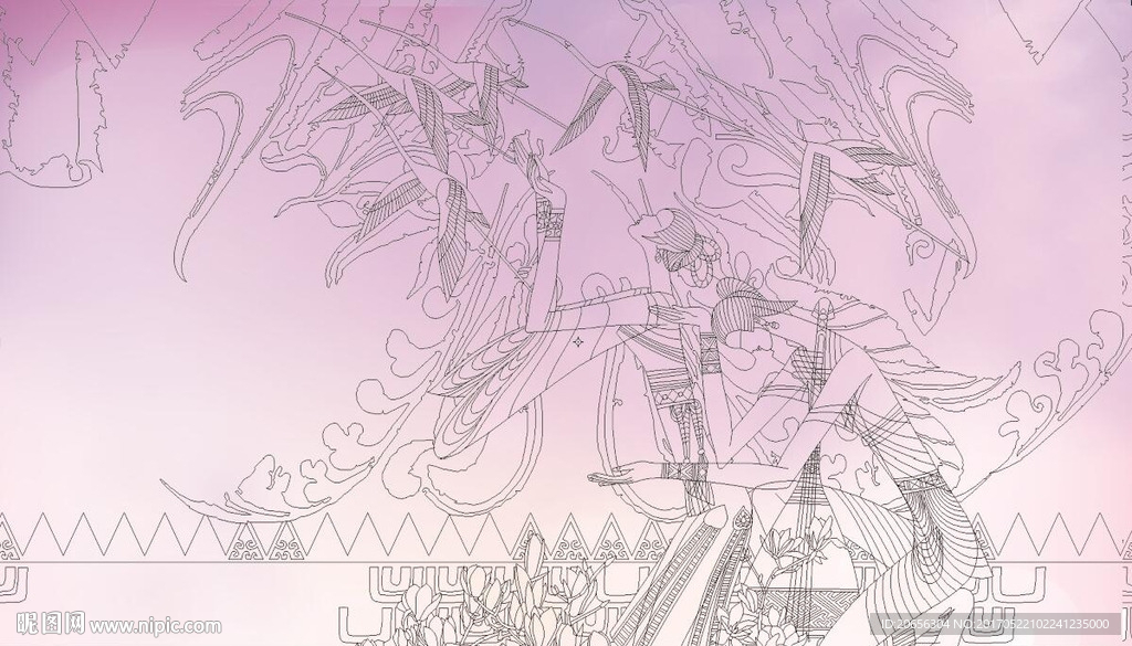 女神线图粉紫色背景喷绘