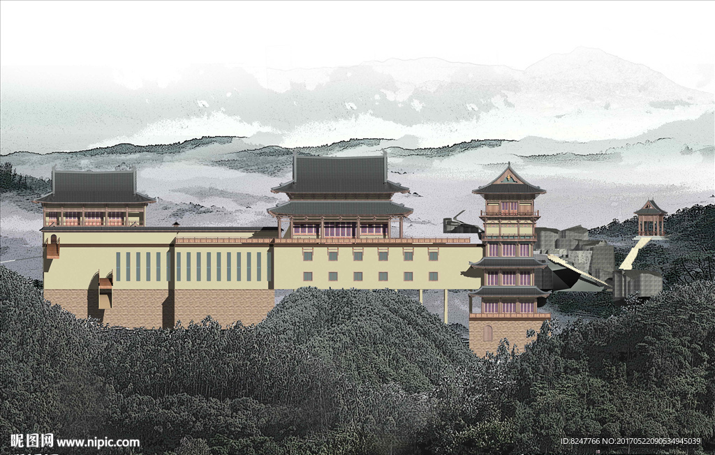 古建筑立面建筑效果图