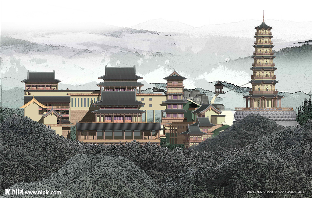 古建筑立面建筑效果图