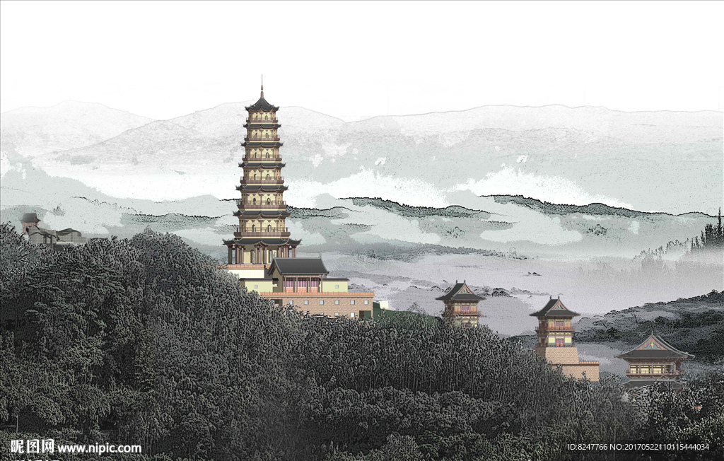 古建筑立面建筑效果图