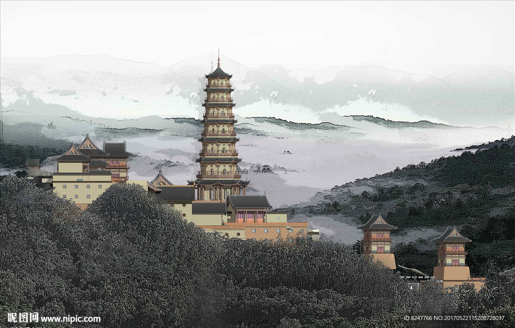 古建筑立面建筑效果图