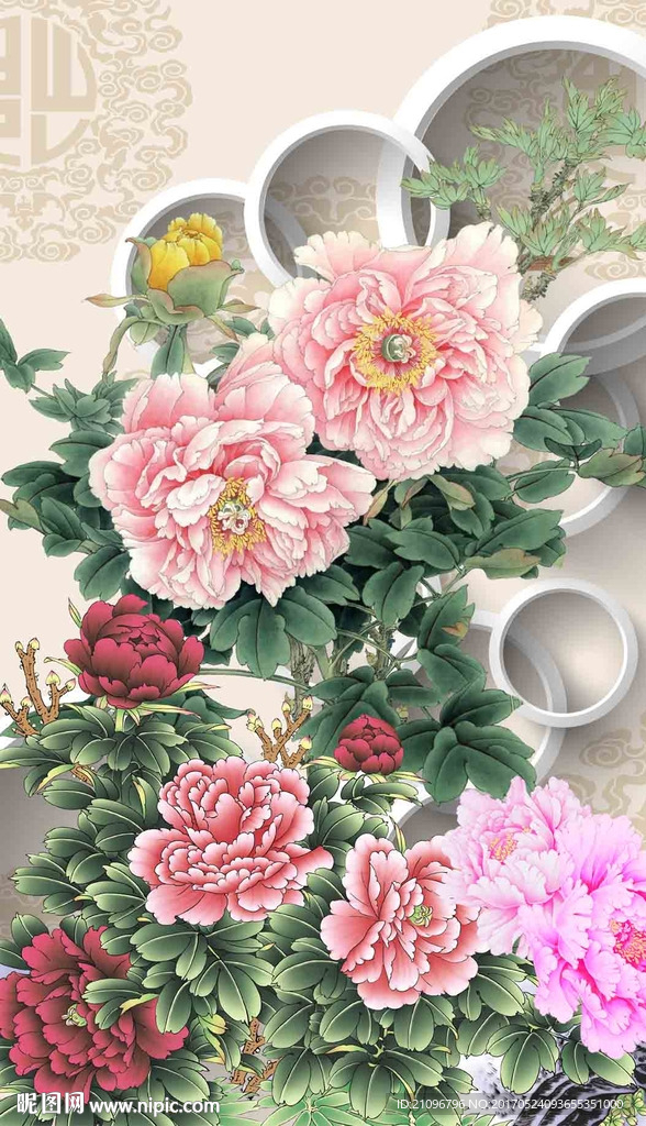3d牡丹玄关背景墙