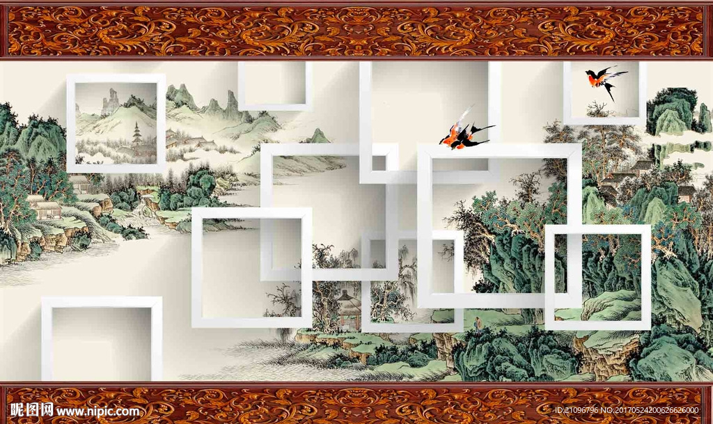 3d中式国画背景墙