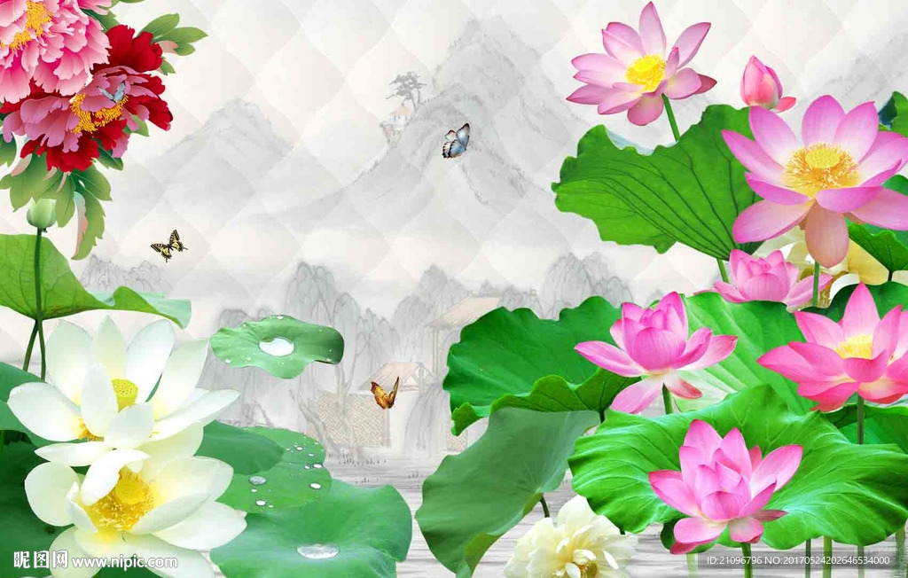 3d背景墙 荷花