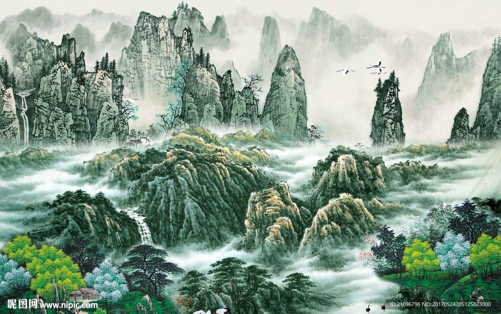 国画山水电视背景墙