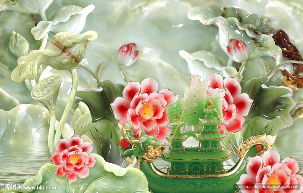 玉雕背景墙 帆船