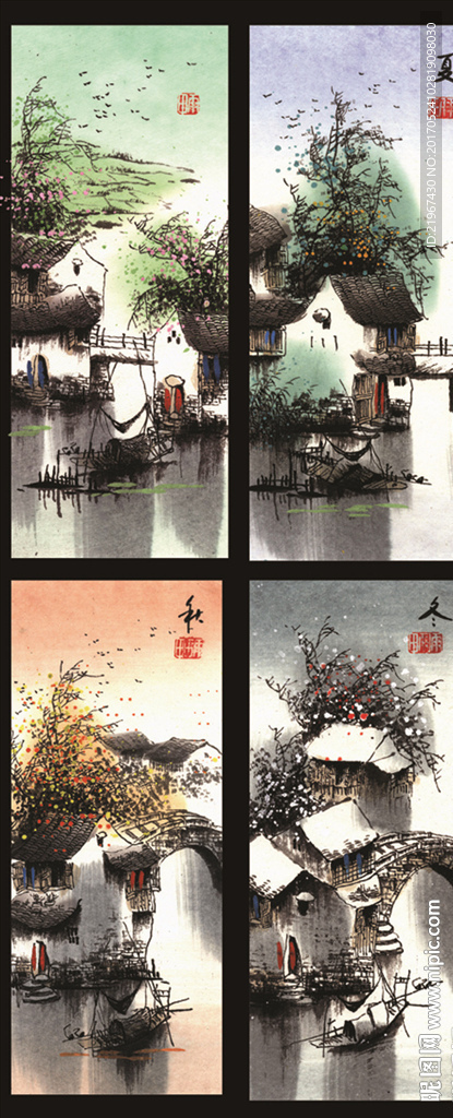 春夏秋冬国画