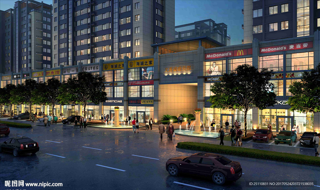 商业街购物中心夜景图