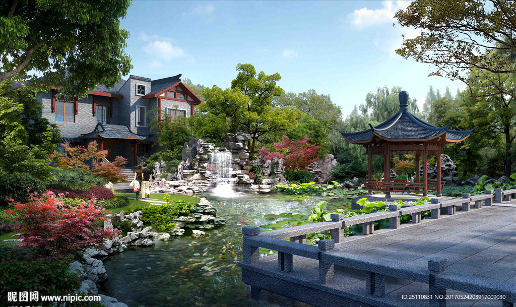 凉亭看水平台水景景观图
