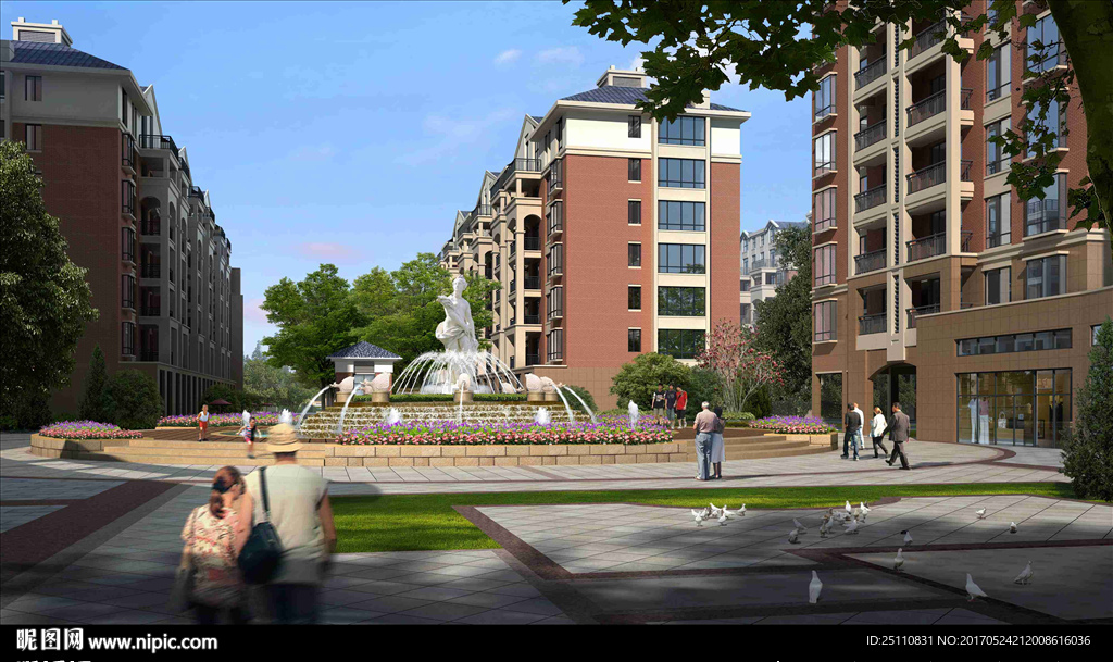 艺术雕塑景观小品花池水池景观图