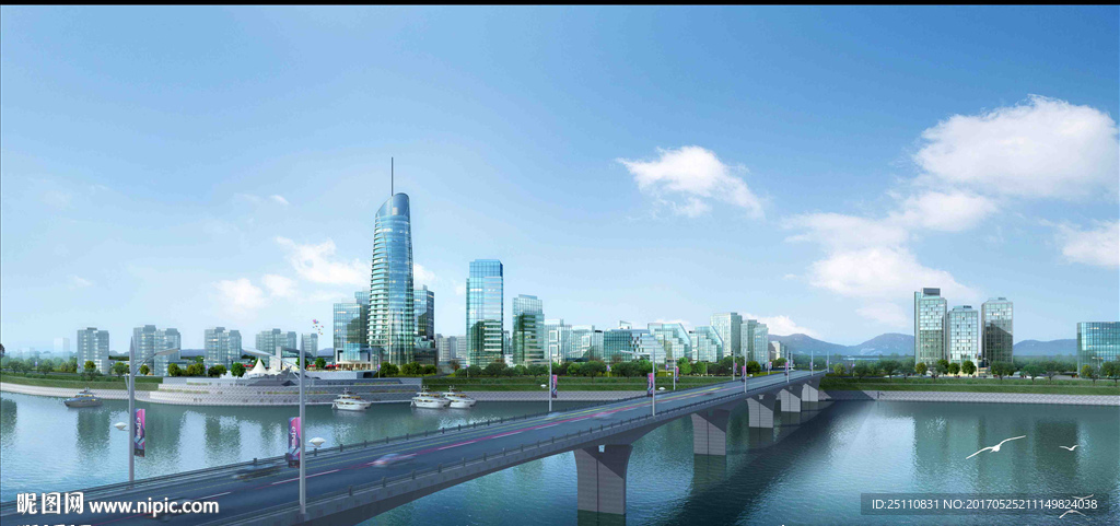 江河桥梁水景景观图