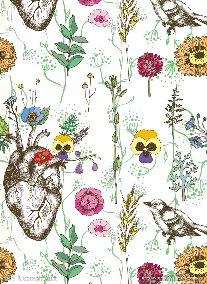 花鸟植物图案植物插画装饰图