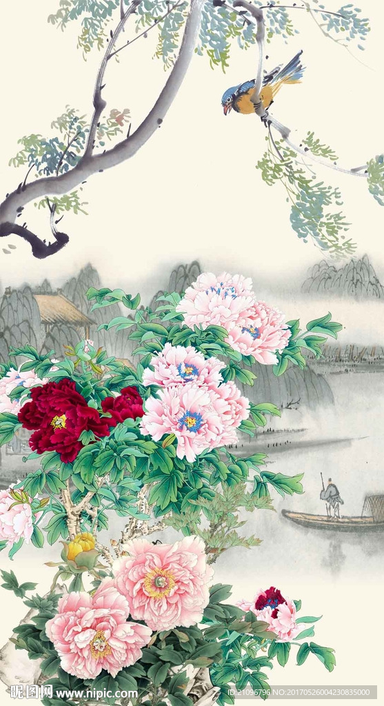 国画牡丹玄关