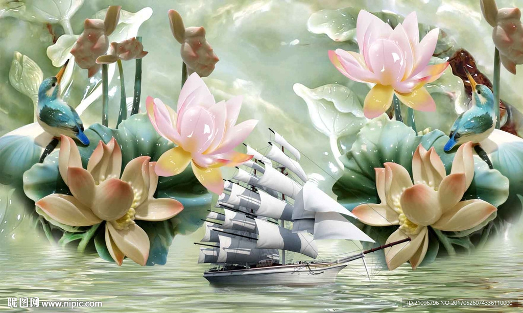 3d玉雕背景墙 一帆风顺